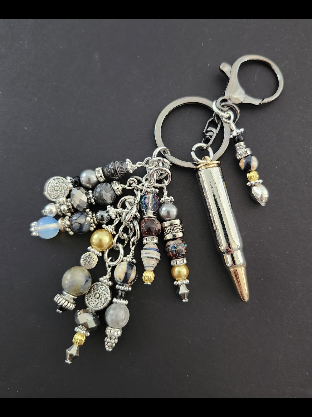 Bullet Ammo Purse Charm or Keychain Agate Rhodolite Granite Handcrafted